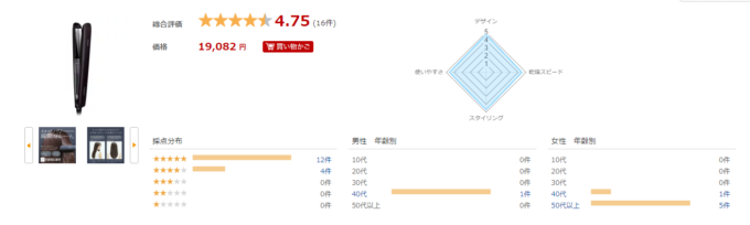 楽天で『ストレートアイロン ナノケア 最上位モデル』の良い口コミ